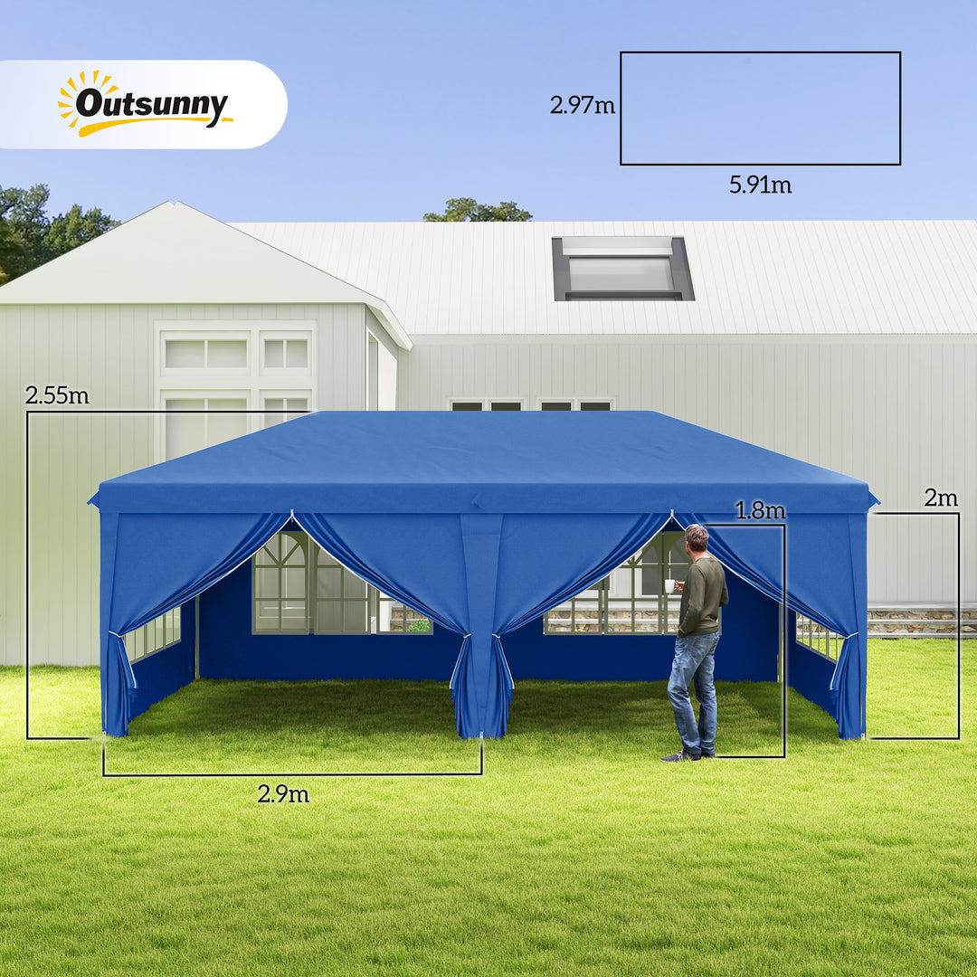 3 x 6m Garden Heavy Duty Water Resistant Pop Up Gazebo Marquee Party Tent Wedding Canopy Awning-Blue