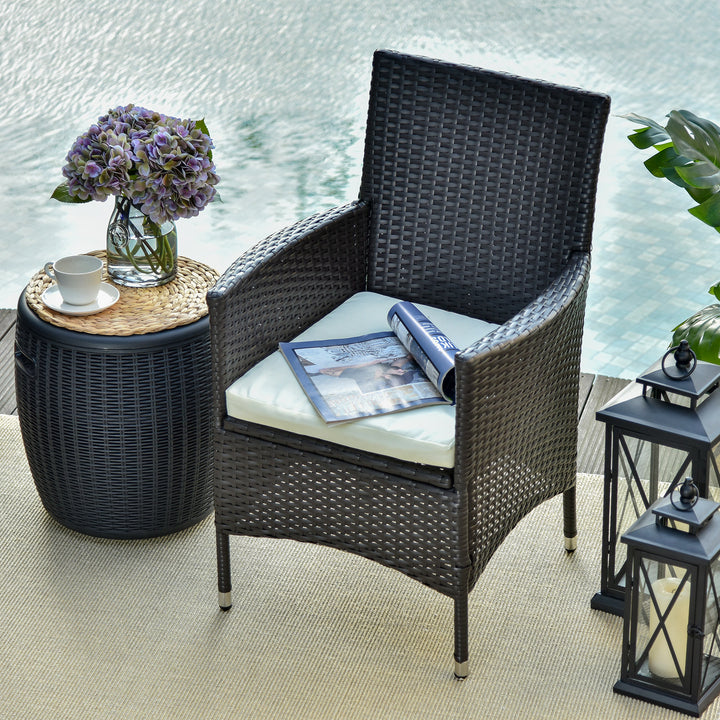 Waterproof Rattan Armchair Duo: Deep Coffee Garden Patio Seating with Cushions