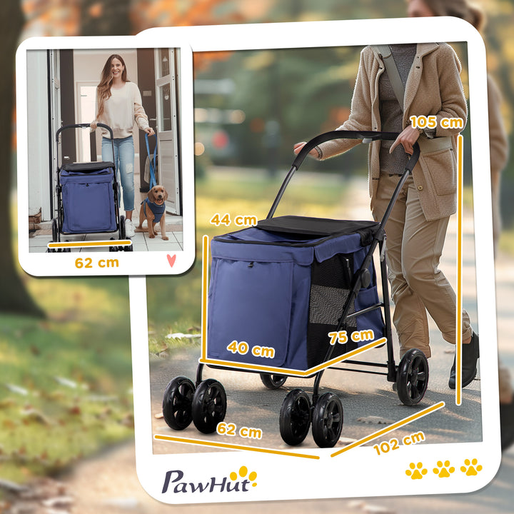 One-Click Foldable Dog Pushchair w/ EVA Wheels