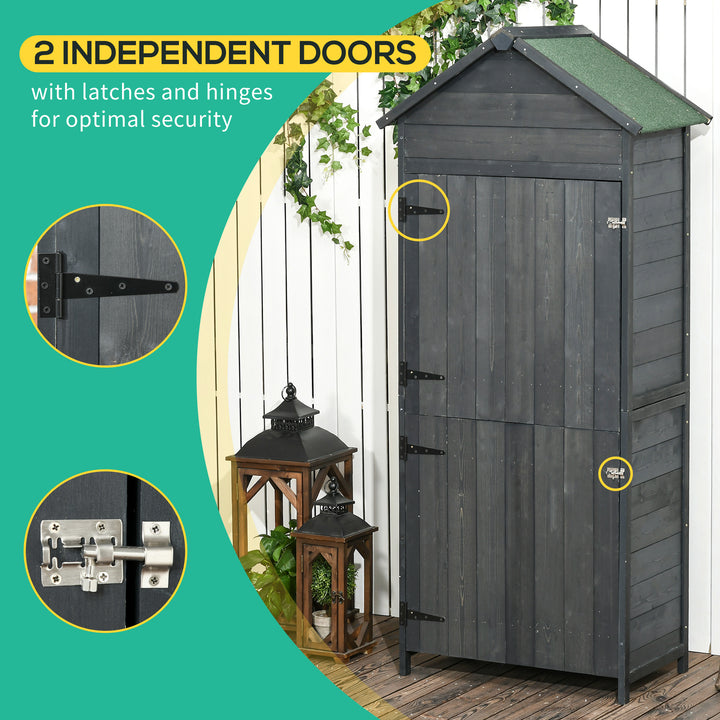 Garden Storage 4-Tier Wooden Garden Outdoor Shed 3 Shelves Utility Gardener Cabinet Lockable 2 Doors - Grey