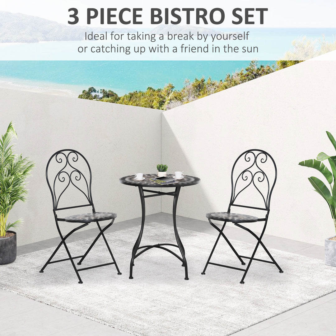 3 Piece Garden Outdoor Bistro Set with Coffee Table and 2 Folding Chairs