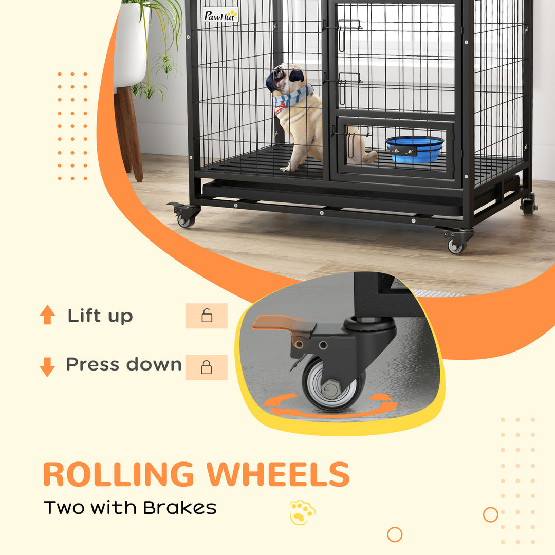 Heavy Duty Dog Crate on Wheels w/ Bowl Holder