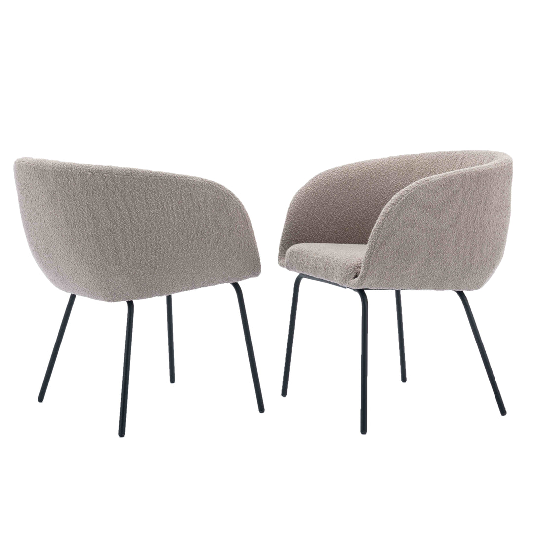 2 Pack Light Grey Boucle Armchair Dining Chairs