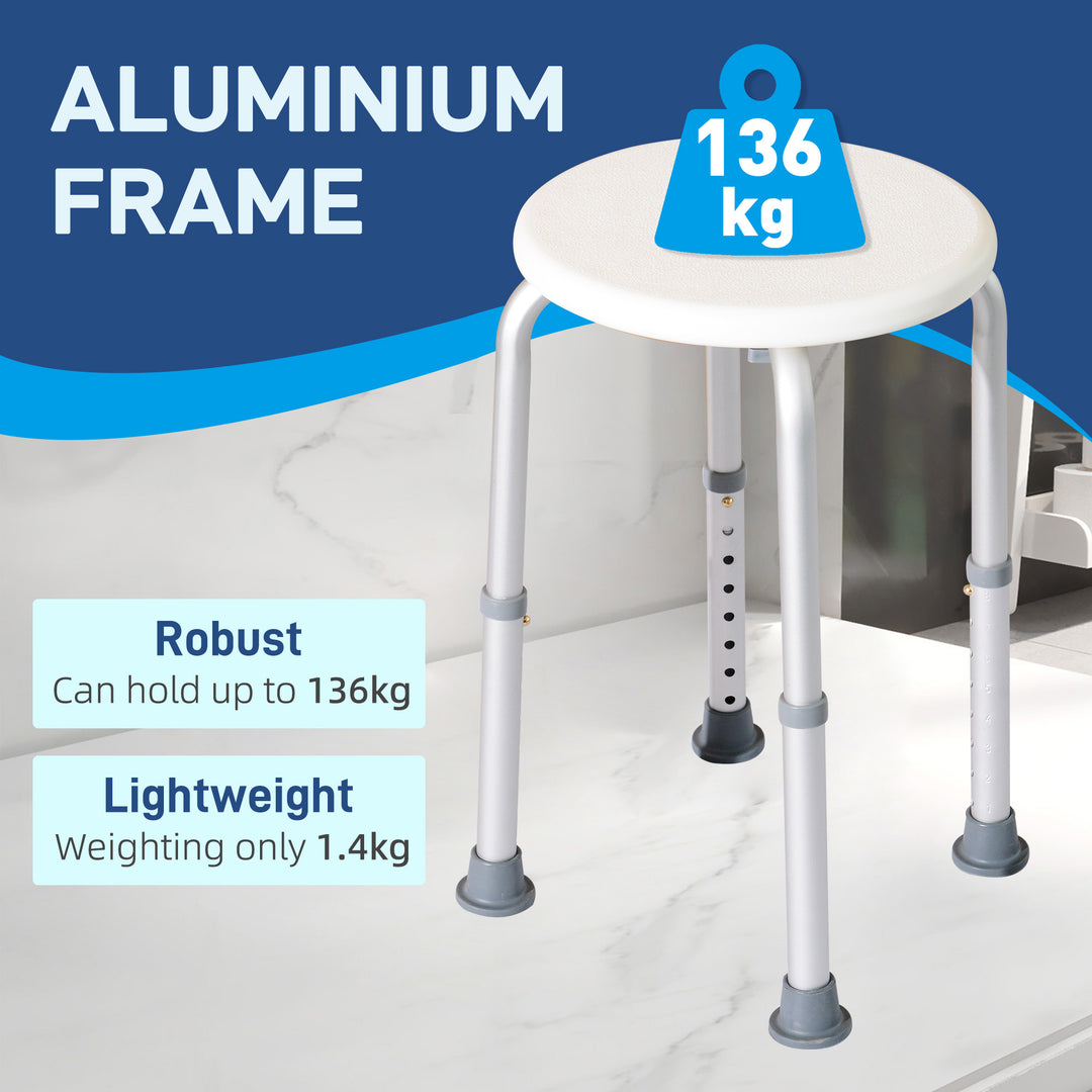 HOMCOM Adjustable Bath Chair: Shower Seat with Safety Features for Elderly, Bathroom Assistance, White Aosom UK