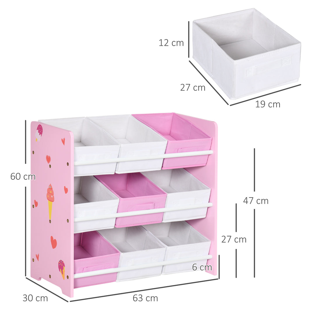 3-Tier Storage Rack Toy Storage Organizer with 9 Removable Bins & Smooth Edges