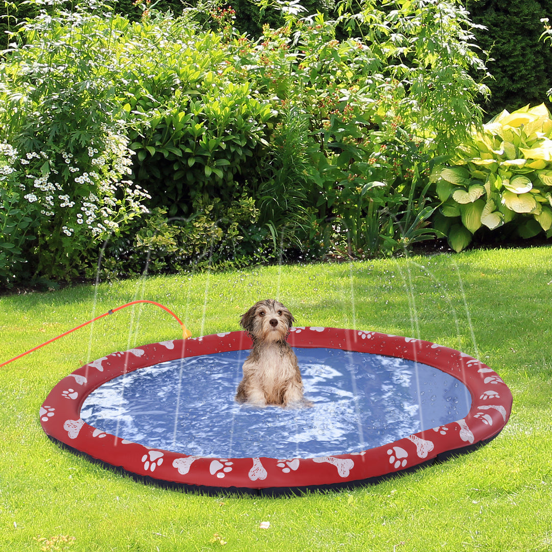 150cm Splash Pad Sprinkler for Pets Dog Bath Pool Water Game Mat Toy Non-slip Outdoor Backyard Red