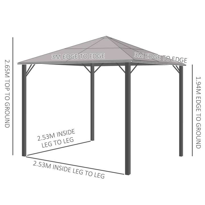 3 x 3(m) Garden Aluminium Gazebo Hardtop Roof Canopy Marquee Party Tent Patio Outdoor Shelter w/ Mesh Curtains & Side Walls