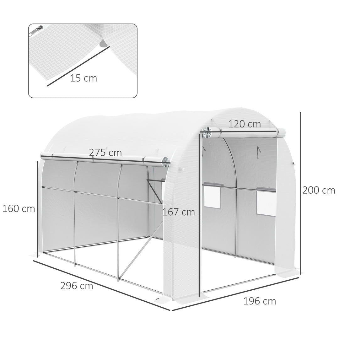 296 x 196cm Steel Frame Polytunnel Greenhouse - White