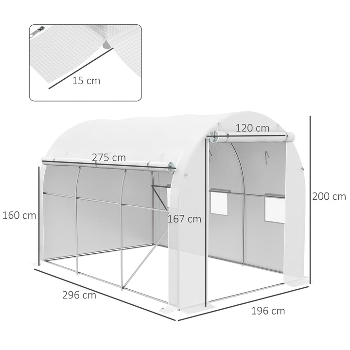 296 x 196cm Steel Frame Polytunnel Greenhouse - White