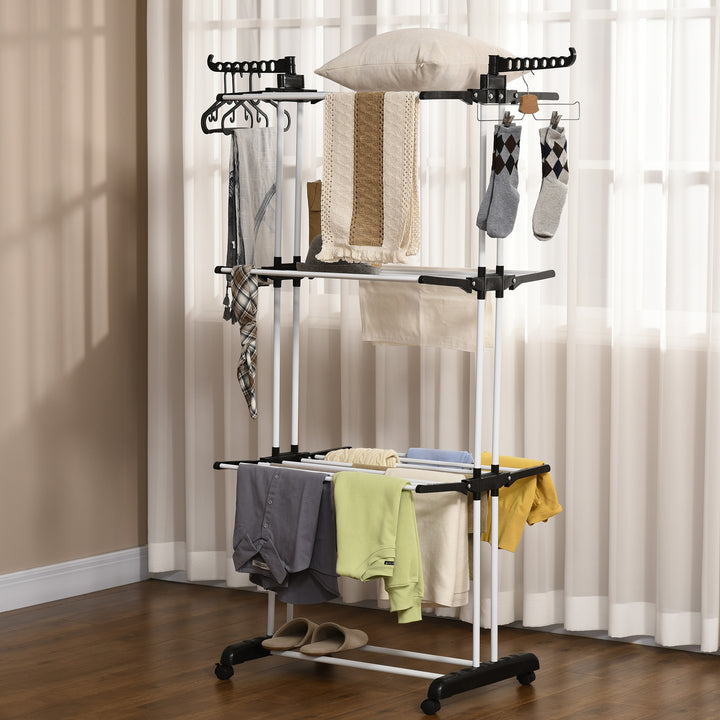 Laundry Drying Rack: Foldable 4-Tier Steel Clothes Airer with Castors