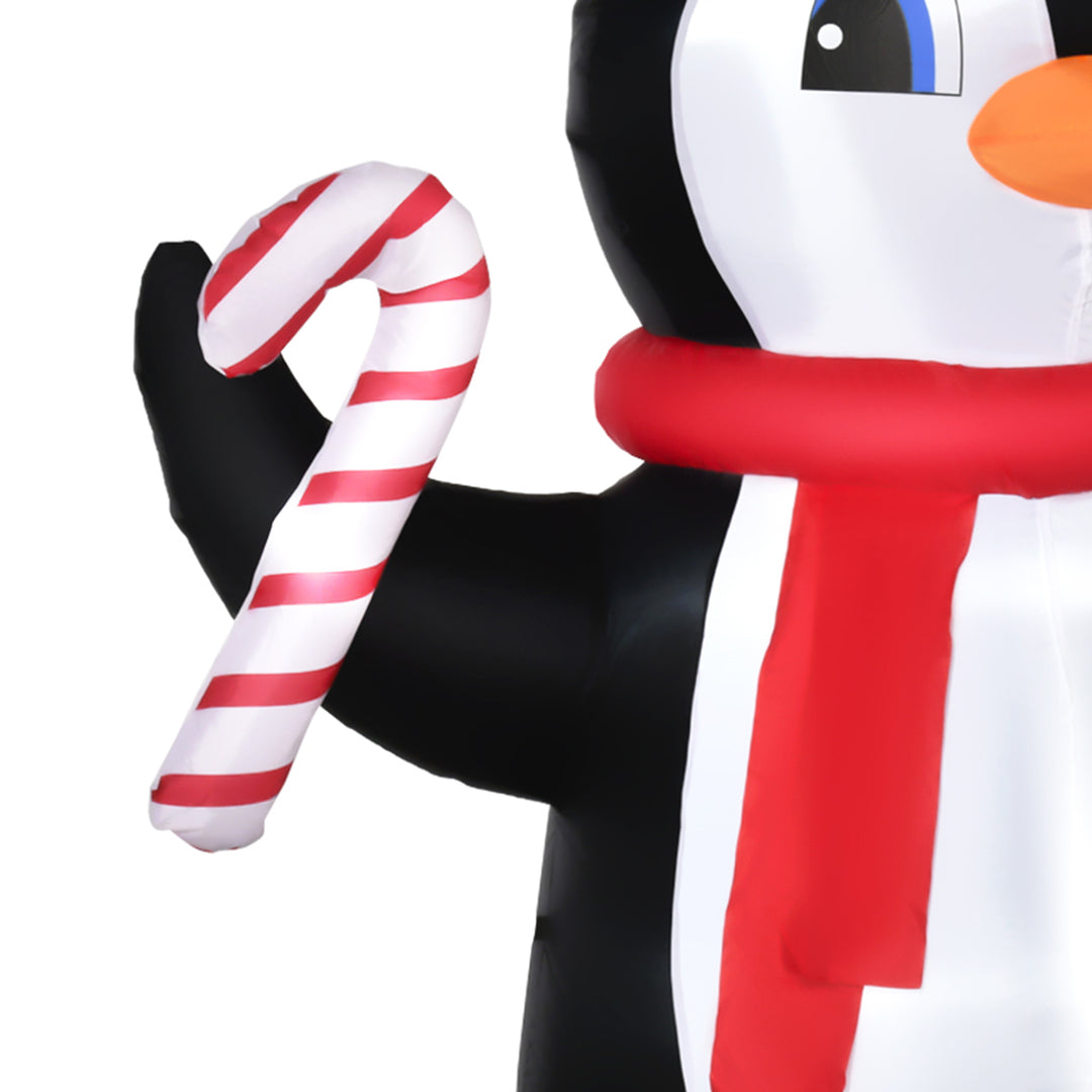 2.5m Inflatable Christmas Penguin Holding Candy Cane Blow Up Outdoor Decoration with LED Lights for Holiday