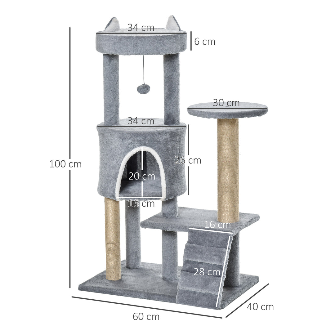 100cm Cat Tree Tower Condo Multi Platform Kitty Cat Center with Climbing Ladder Scratching Post Hanging Toy Ball