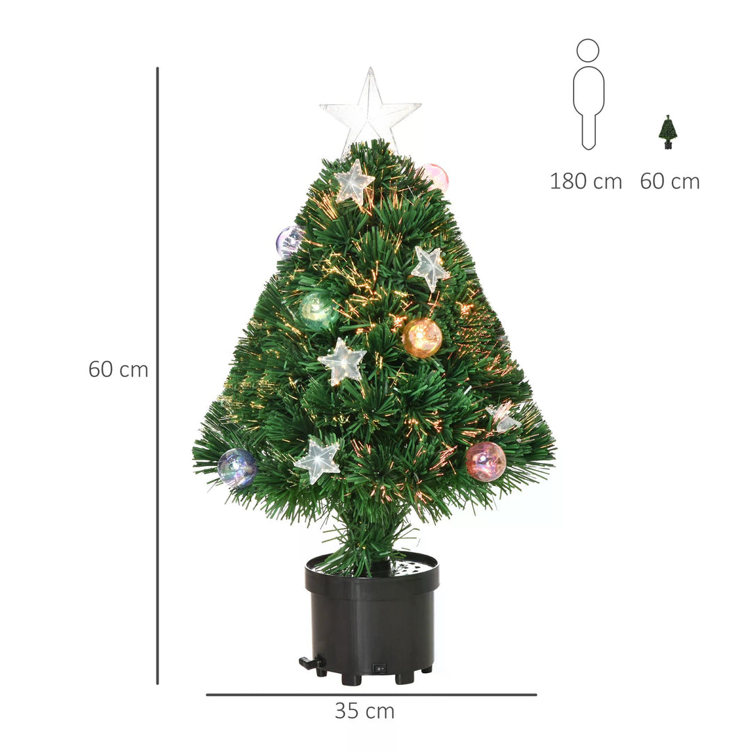 2FT Pre-lit Artificial Christmas Tree Tabletop Multicoloured Fibre Optic Xmas Decoration w/ LED Lights Pot Table Desk - Green