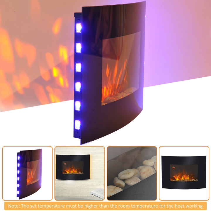 LED Curved Glass Electric Wall Mounted Fire Place