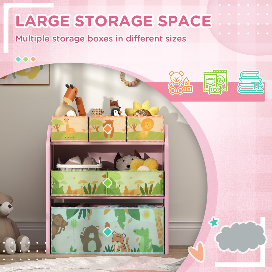 3-Tier Kids Toy Storage Unit with 6 Removable Storage Boxes