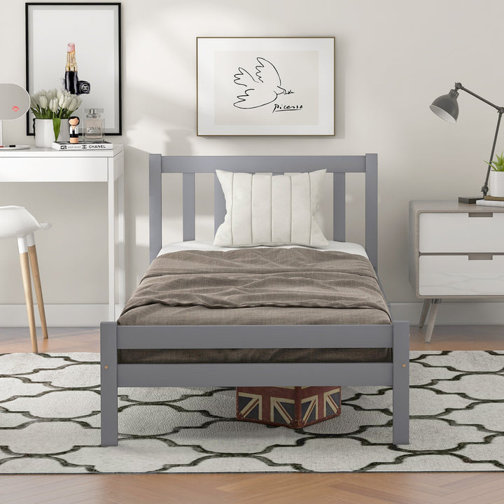 Solid Wooden Single Bed Frame with Headboard and Footboard