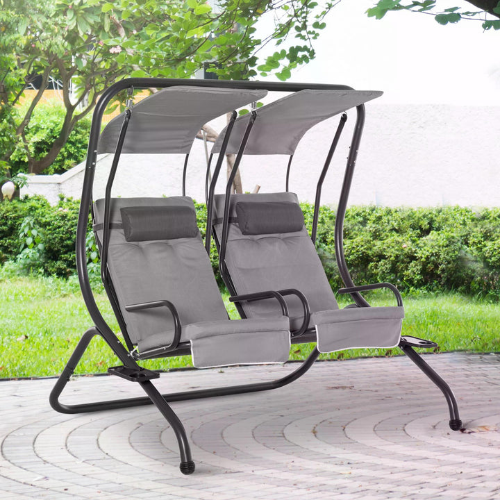 Double Seat Swing Chair Modern Garden Swing w/ 2 Separate Relax Chairs