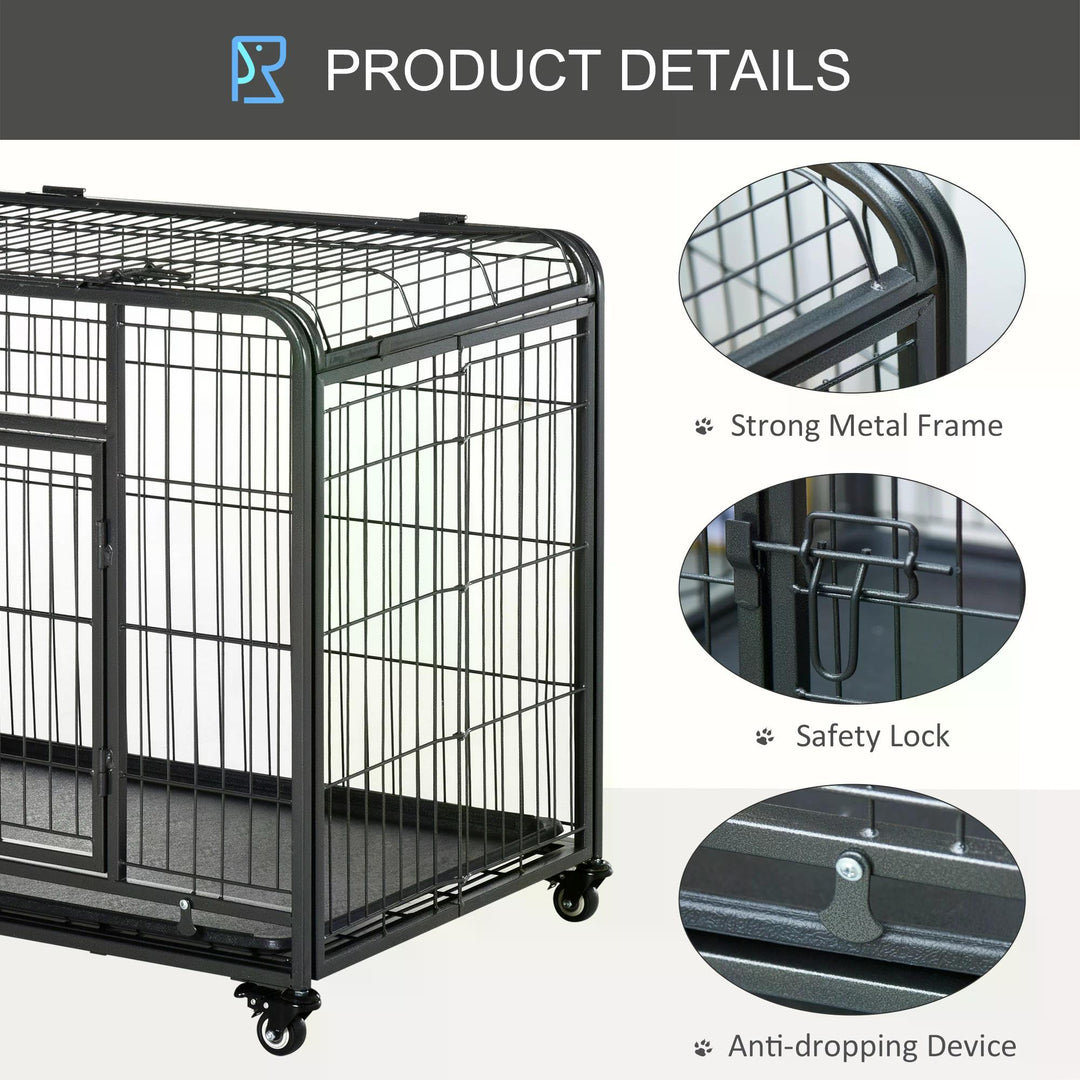 Folding Heavy-Duty Dog Crate: Double Door Pet Kennel with Removable Tray