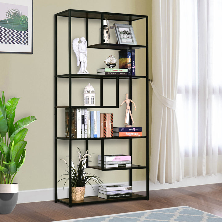 HOMCOM Industrial 6-Shelf Bookcase, Brown