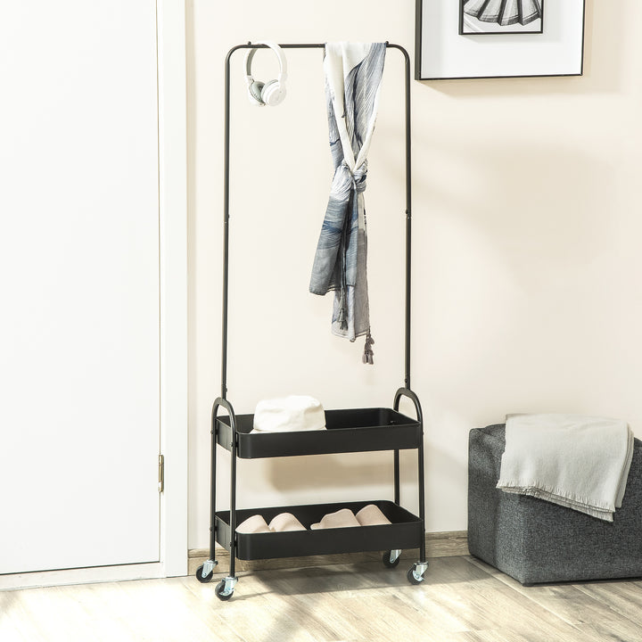 HOMCOM Freestanding Metal Clothes Rail with Shoe Storage