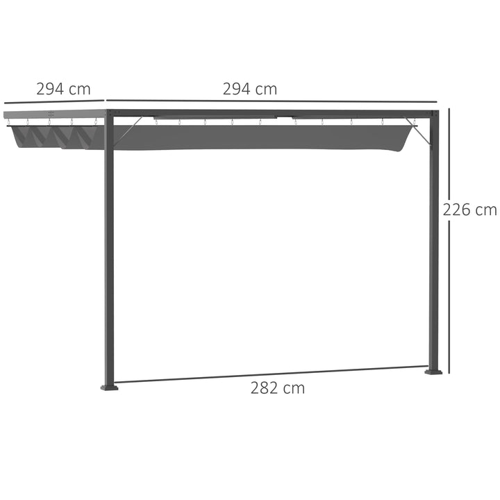 3(m) Outdoor Pergola Retractable Canopy Wall Mounted Gazebo Patio Shelter Sun Shade