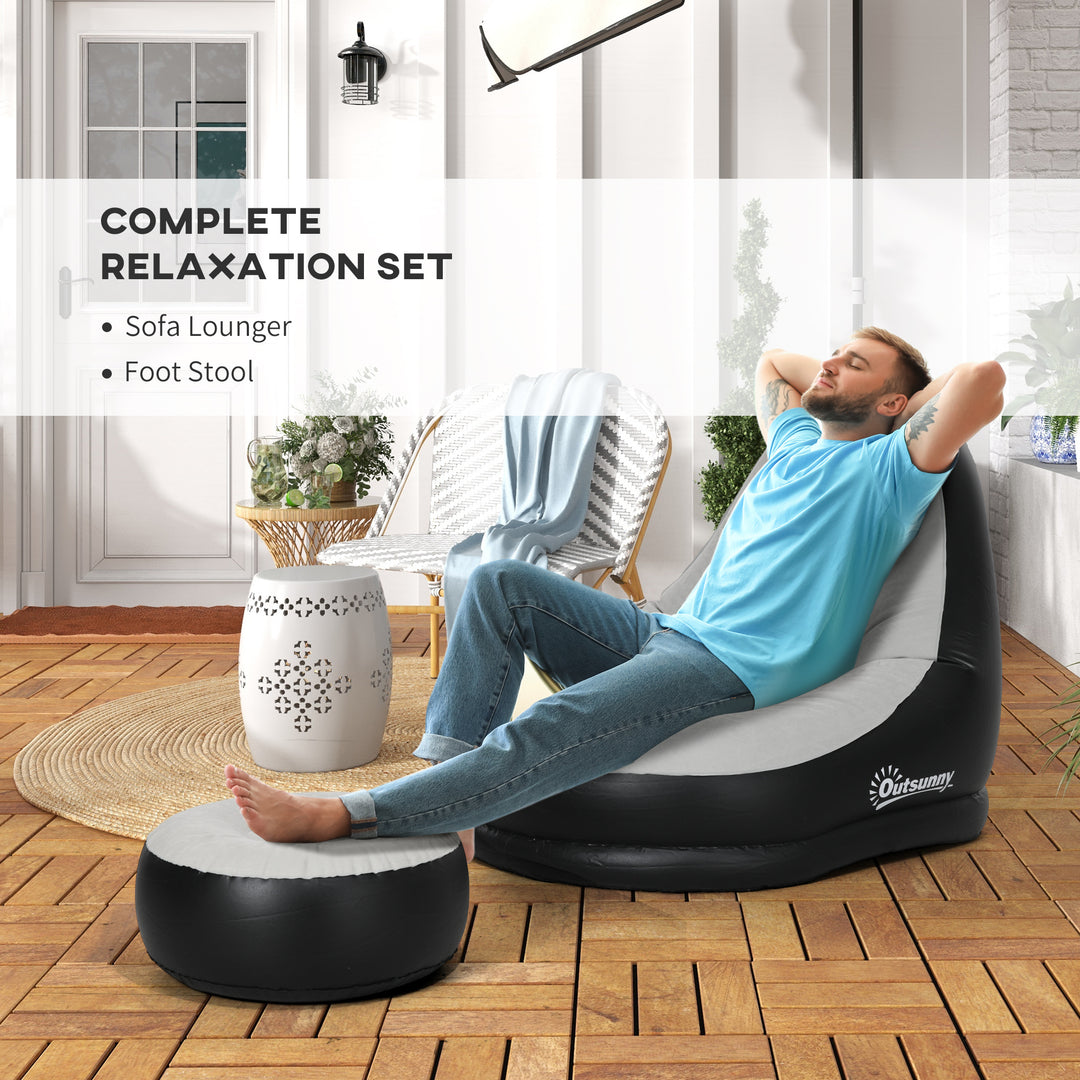 Inflatable Lounge Chair and Ottoman Set with Cup Holder