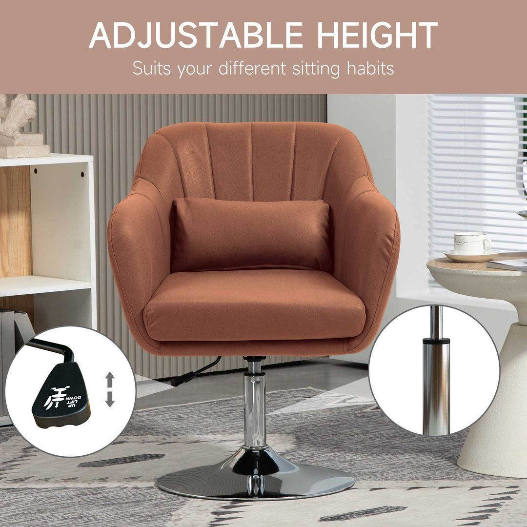 Swivel Accent Chair for Living Room Contemporary Vanity Armchair with Adjustable Height Thick Cushion Lumbar Support Armrest Brown