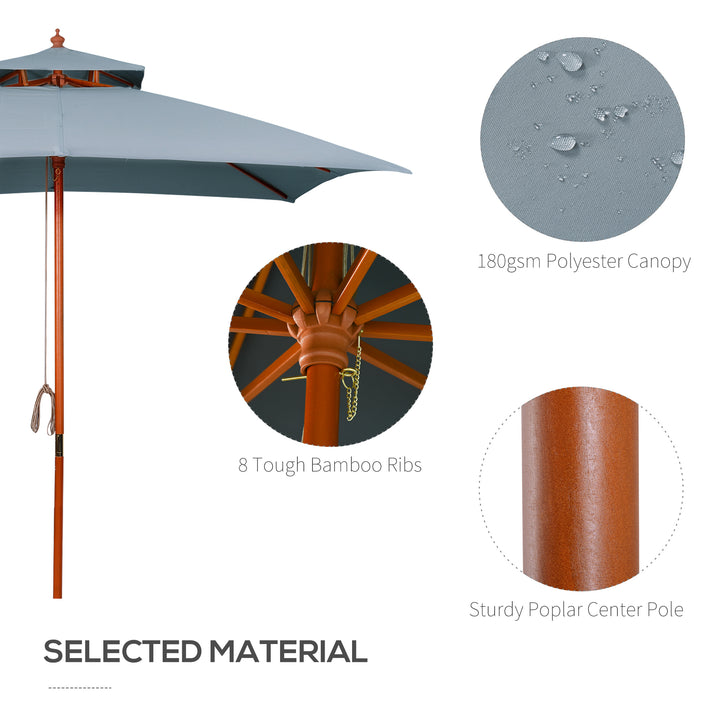 3x3(m) Wood Square Patio Umbrella Garden Market Parasol Sunshade Canopy with 2 Pulley Pagoda Style Dark Grey