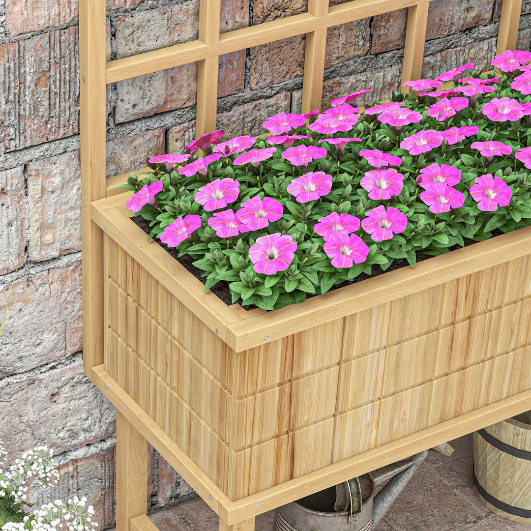 Wooden Raised Planter with Trellis for Vine Climbing Plants