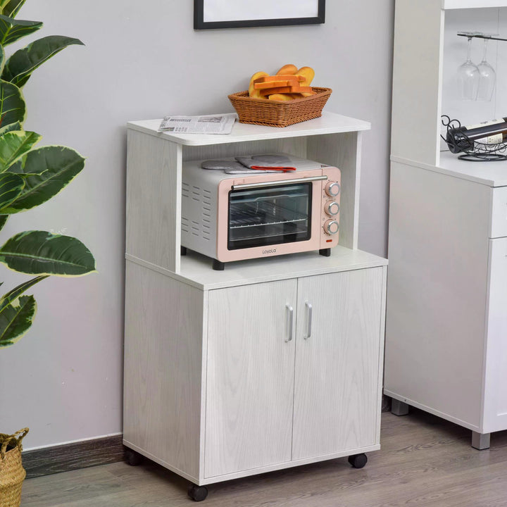 Kitchen Trolley: Mobile Microwave Stand with Storage Cabinets