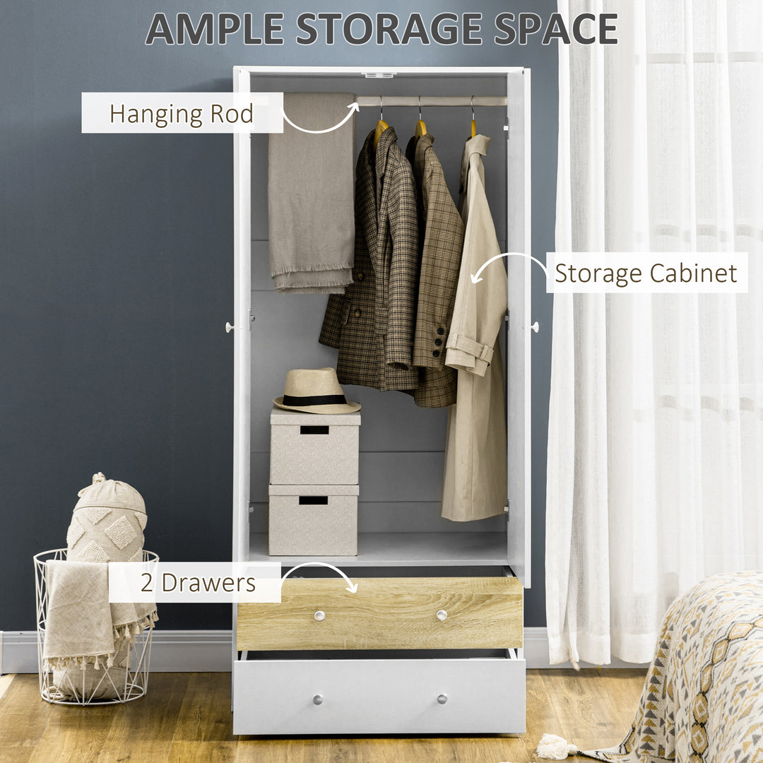 HOMCOM White Wardrobe with 2 Doors, Drawers