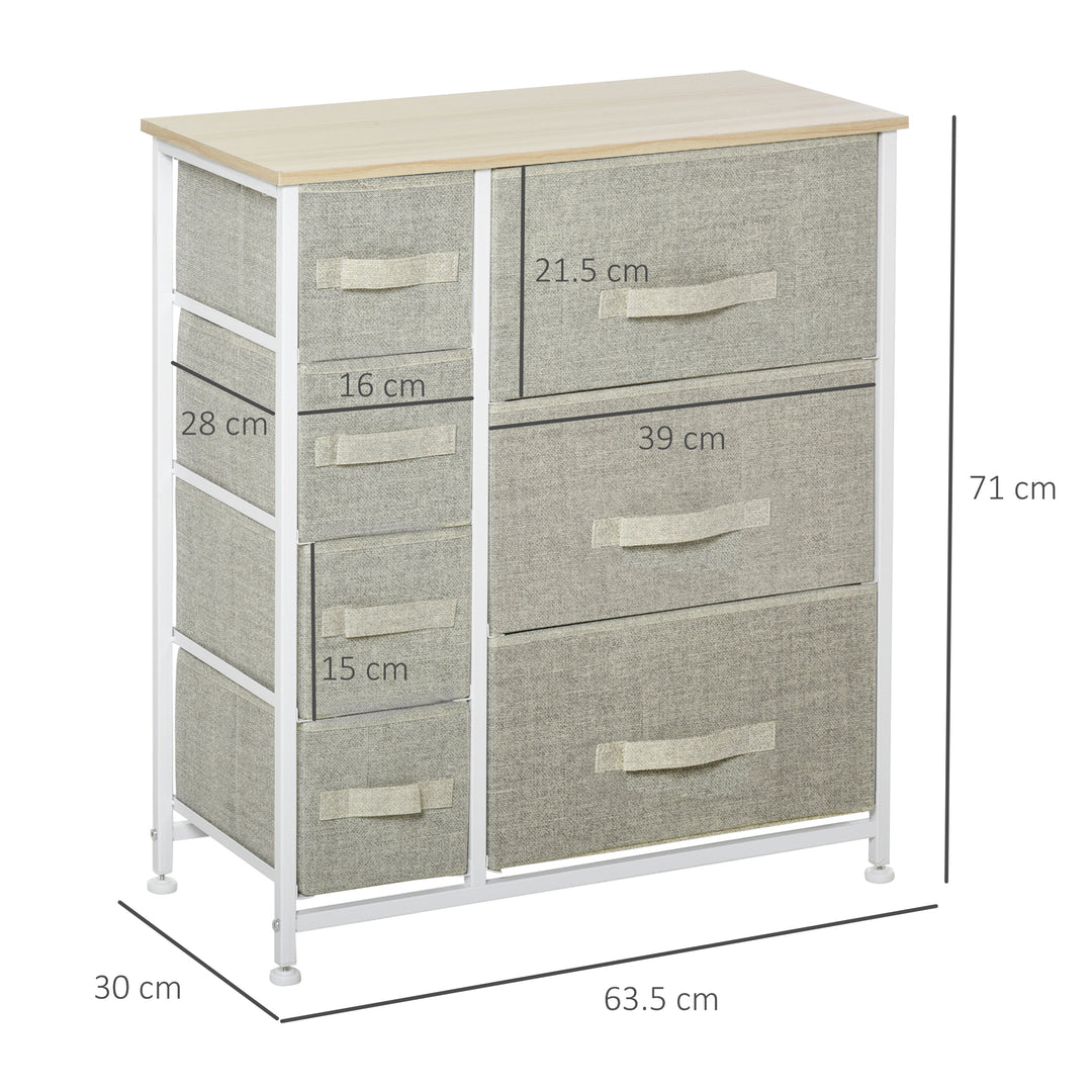 HOMCOM 7 Drawer Cabinet, Vertical Linen Storage Dresser Tower with Metal Frame, Adjustable Feet for Living Room, Bathroom, Kitchen, Grey Aosom UK