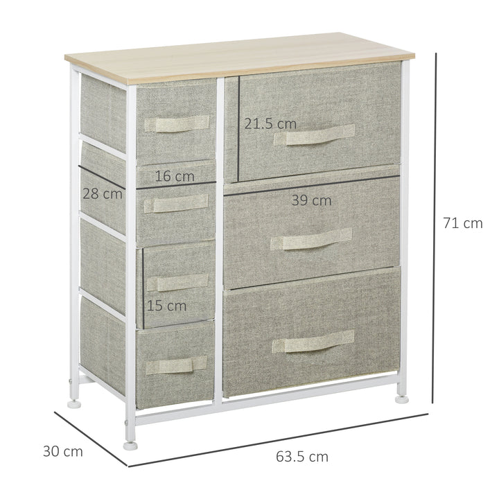 HOMCOM 7 Drawer Cabinet, Vertical Linen Storage Dresser Tower with Metal Frame, Adjustable Feet for Living Room, Bathroom, Kitchen, Grey Aosom UK