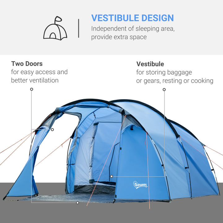 2-3 Man Tunnel Tents w/ Vestibule Camping Tent Porch Air Vents Rainfly Weather-Resistant Shelter Fishing Hiking Shelter