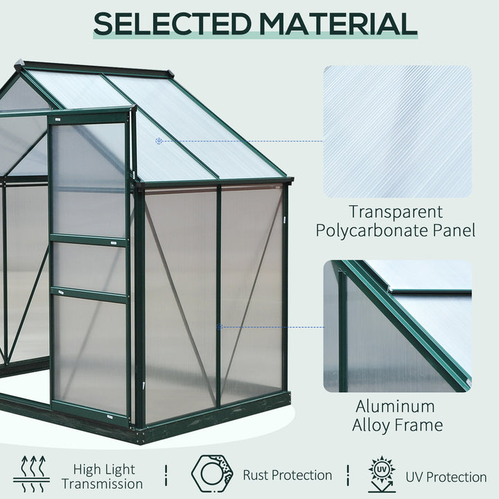 Clear Polycarbonate Greenhouse Large Walk-In Green House Garden Plants Grow Galvanized Base Aluminium w/ Slide Door (6ft x 4ft)