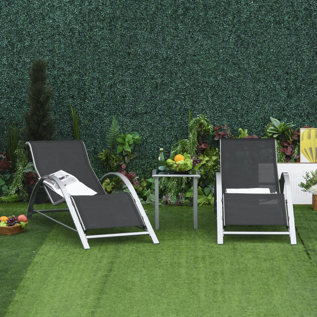 3 Pieces Lounge Chair Set Garden Outdoor Recliner Sunbathing Chair with Table