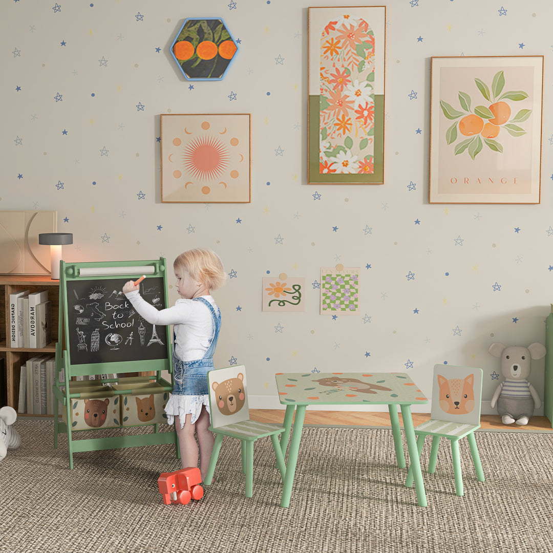 Kids Table and Chair Set and Kids Easel with Paper Roll