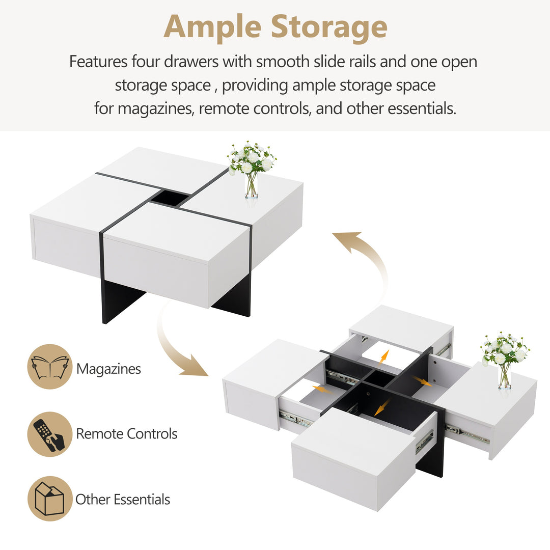 Modern Multifunctional Coffee Table with 5 Open Storage