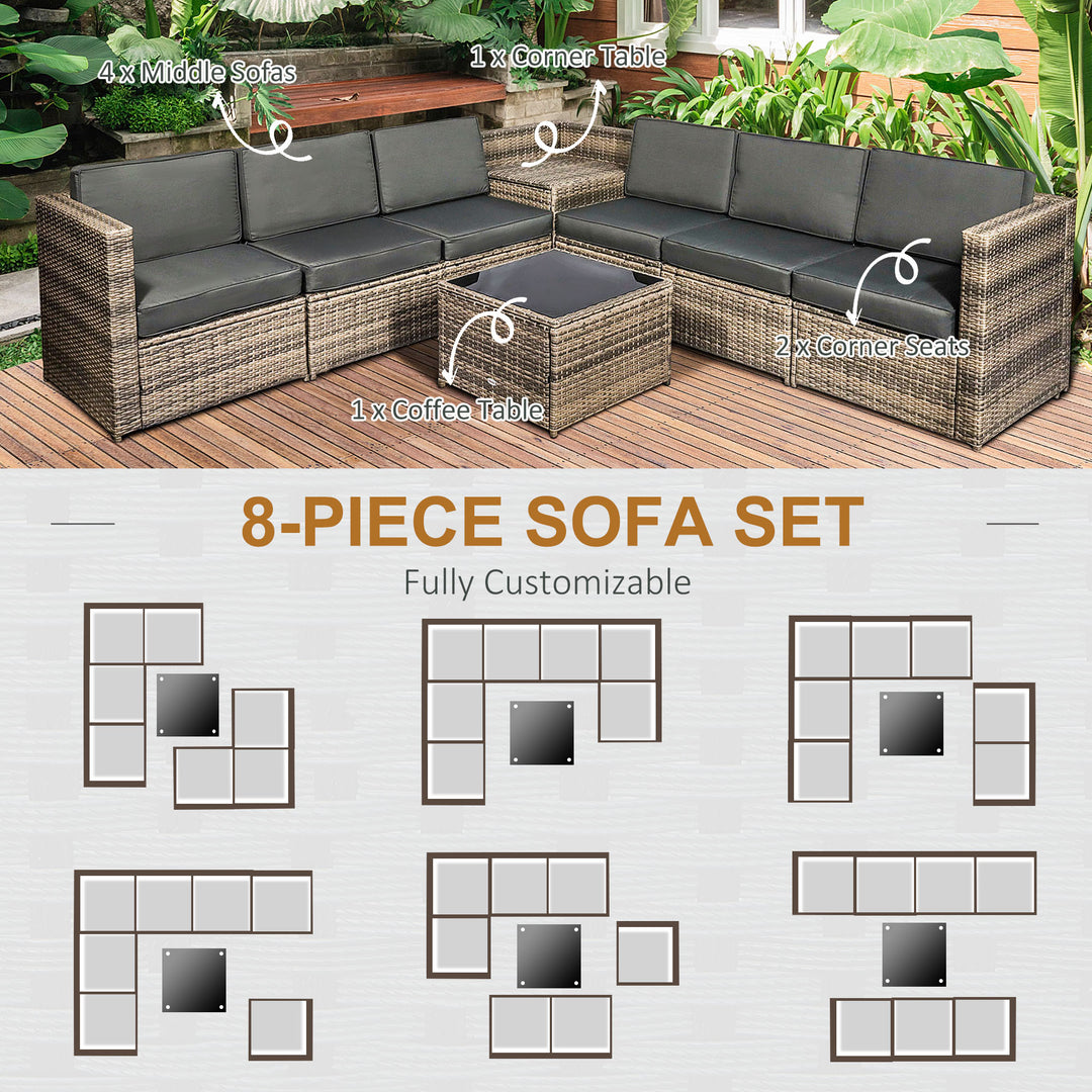 6-Seater Outdoor Rattan Wicker Sofa Set with Hidden Storage Side Table and Cushions