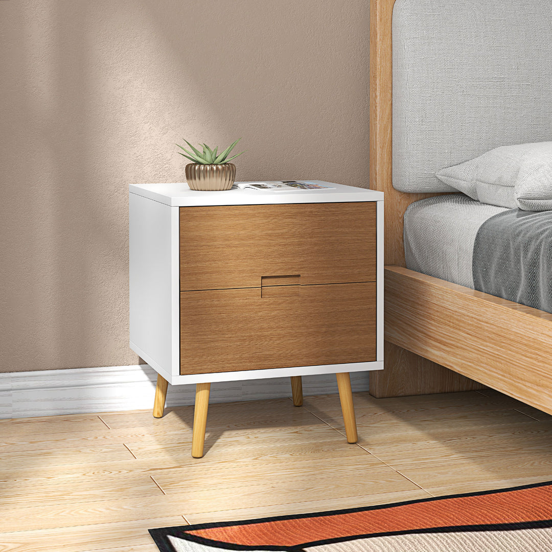 HOMCOM Wood Effect - Drawer Bedside Table - Brown/White