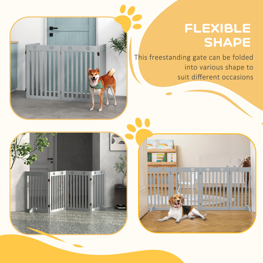 Wooden Pet Gate Foldable Freestanding Dog Safety Barrier w/ Support Feet