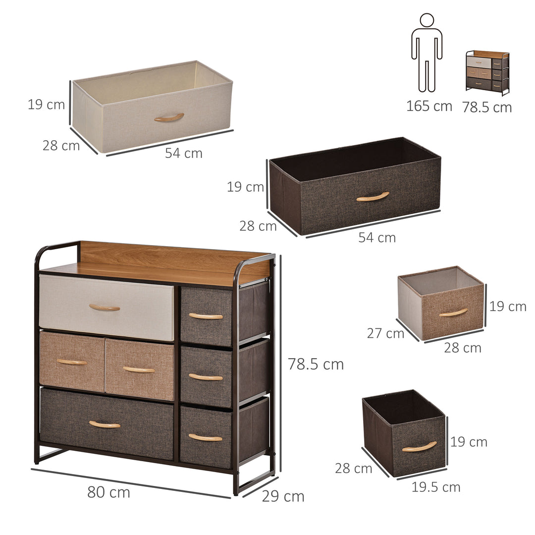 Dresser Fabric Drawers w/ 7 Linen-Feel Foldable Drawers & Metal Frame for Storage in Dining & Living Room