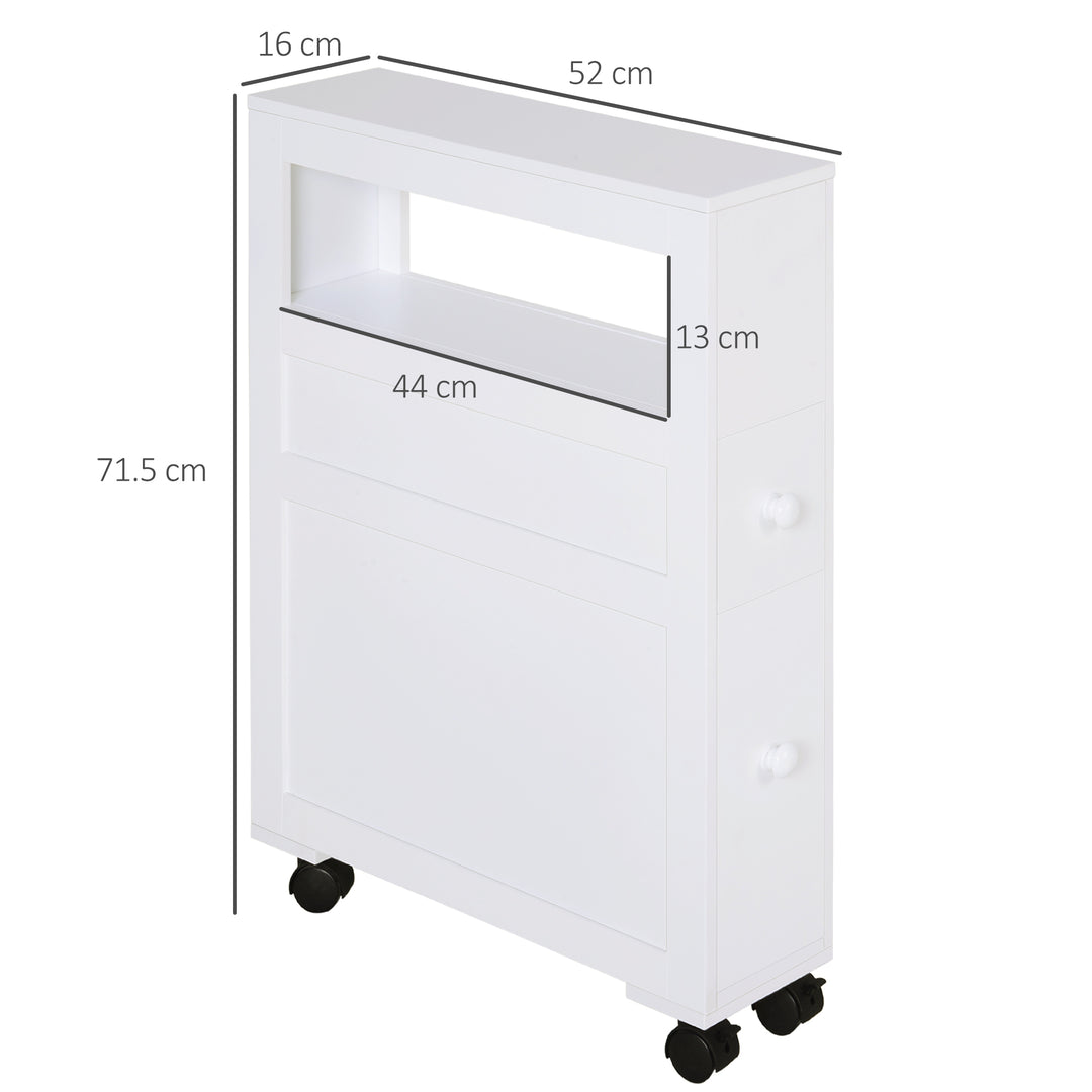 HOMCOM Rolling Narrow Bathroom Side Cabinet, White