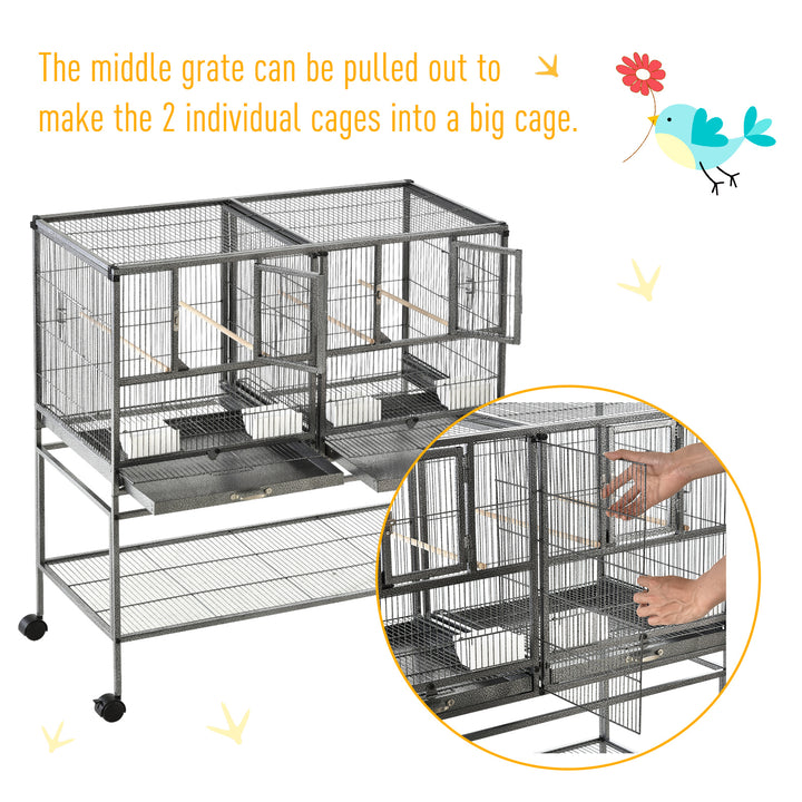 Double Rolling Metal Bird Cage Parrot Cage with Removable Metal Tray