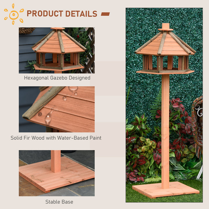 Wooden Bird Feeder Bird Table Bird House Playstand with Water-resistant Roof 130cm for Outside Use Brown