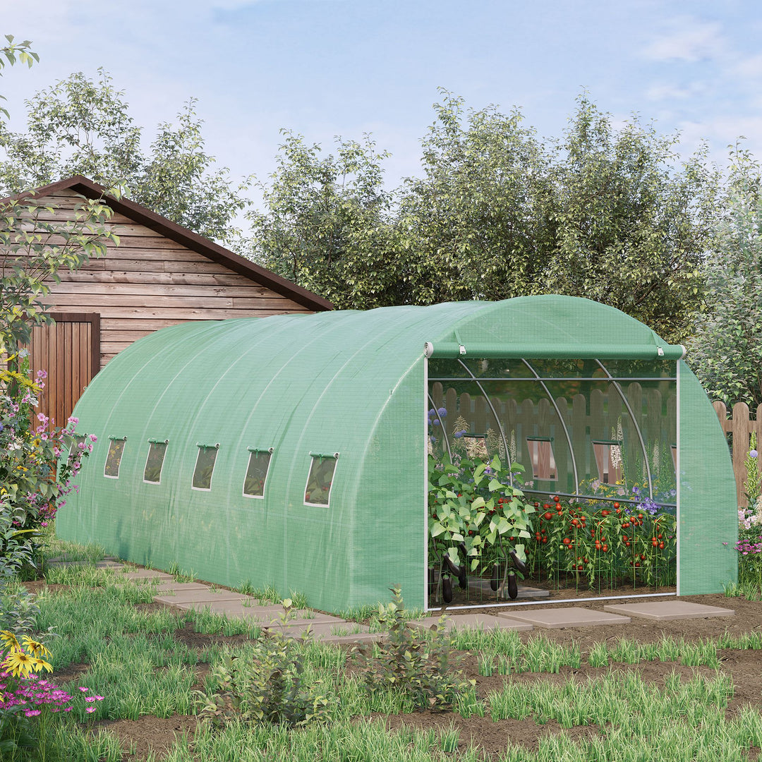 6 x 3 x 2 m Large Walk-In Greenhouse Garden Polytunnel Greenhouse with Steel Frame