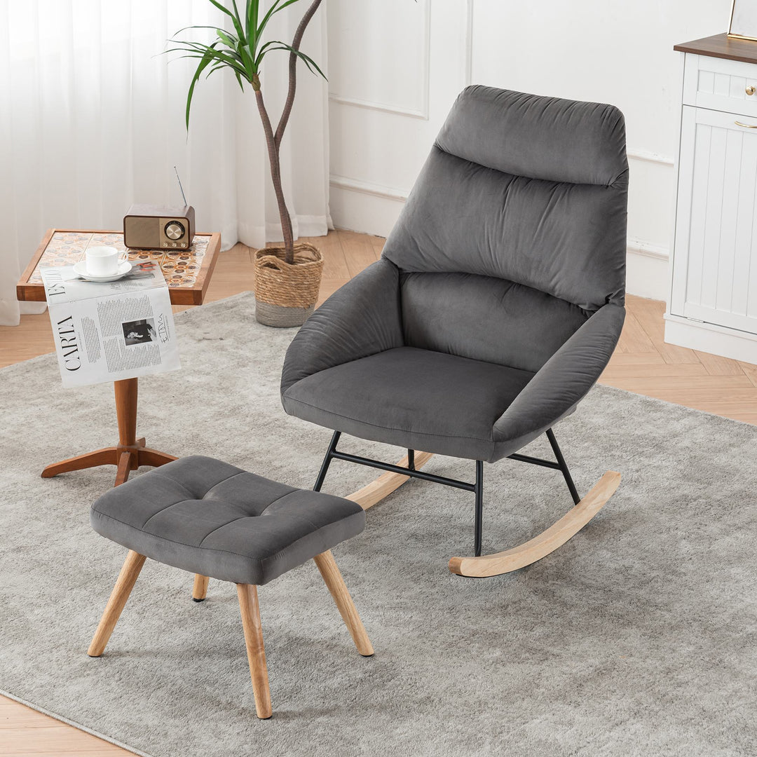 Footstool Armchair Rocking Chair with Soft Cushion and Wood Legs