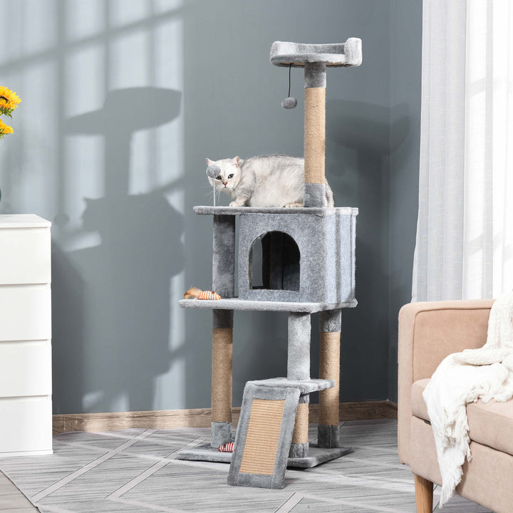 Cat Tree Tower 142cm Climbing Kitten Activity Center with Scratching Post Board Perch Roomy Condo Removable Felt Hanging Toy