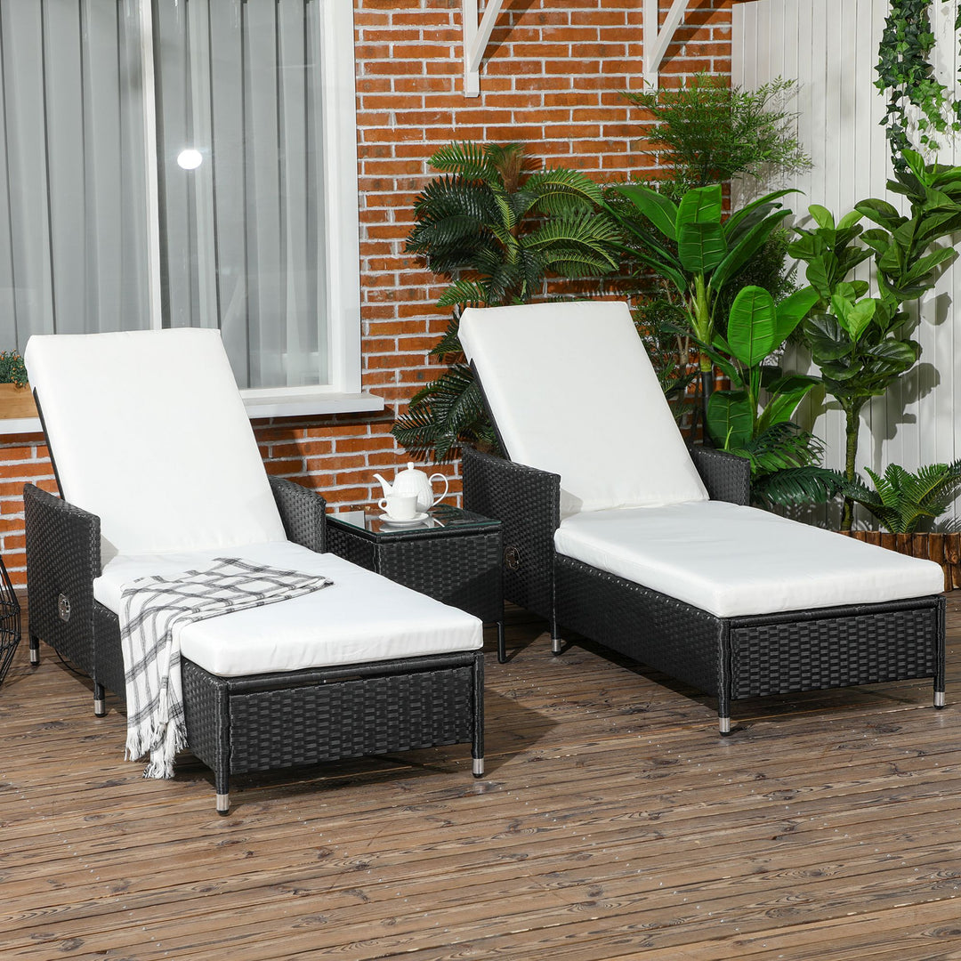 3Pcs Rattan Sun Lounger Set w/ Table