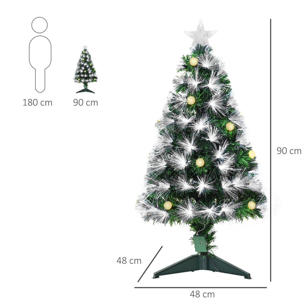 3ft White Pre Lit Christmas Tree w/ 90 LEDs Star Topper Tri-Base Full Bodied Seasonal Decoration Pre-Lit Home